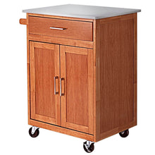 Load image into Gallery viewer, Amazon giantex wood kitchen trolley cart rolling kitchen island cart with stainless steel top storage cabinet drawer and towel rack