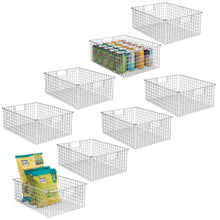 Load image into Gallery viewer, Select nice mdesign farmhouse decor metal wire food organizer storage bin baskets with handles for kitchen cabinets pantry bathroom laundry room closets garage 8 pack chrome