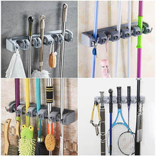 Load image into Gallery viewer, Top veeca skidproof mop and broom holder garden tool organizer with 5 position and 6 hooks wall mounted garage hanger for kitchen garage garden warehouse