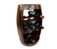 Load image into Gallery viewer, Top rated puzzled alexander wine rack 8 bottle free standing wine holder bottle rack floor stand or countertop wine wooden barrel decor storage organizer liquor display to decorate home kitchen bar accessory