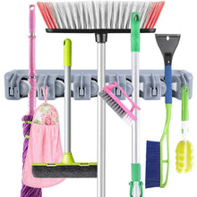 Load image into Gallery viewer, Products joshnese mop broom holder broom hanger with 5 positions and 6 hooks wall mounted broom organizer home tools storage rack for kitchen garden and garage