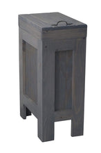 Load image into Gallery viewer, Try rustic wood trash bin kitchen trash can wood trash can trash cabinet dog food storage 13 gallon recycle bin gray stain metal handle handmade in usa by chris buffalowoodshop