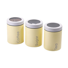 Load image into Gallery viewer, Kitchen adzukio modern stylish canisters sets for kitchen counter 3 piece canister for tea sugar coffee food storage container multipurpose light yellow