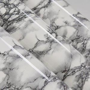 Budget self adhesive black white marble gloss vinyl contact paper for kitchen countertop cabinets backsplash wall crafts projects 24 by 117 inches