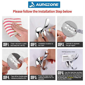 Amazon aungzone towel hooks for bathroom kitchen coat clothes robe hook rustproof wall mount stainless steel no drilling heavy duty 2 pack