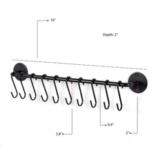 Load image into Gallery viewer, Discover the best wallniture gourmet kitchen rail rack pot pan lid organizer and 10 hooks 16 inch black