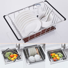 Load image into Gallery viewer, Top rated yc electronics retractable stainless steel kitchen shelf vegetables basin dish rack fruit vegetable basket drain basket kitchen sink