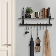 Load image into Gallery viewer, Buy now sorbus wall shelf with hooks rustic wood rack with towel bar and 8 removable hooks for wall mounted storage organization in kitchen bathroom hallway etc wall shelf grey