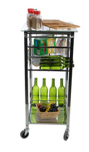 Load image into Gallery viewer, Related mind reader glass top mobile kitchen cart with wine bottle holder wine rack towel holder perfect kitchen island for cooking utensils kitchen appliances and food storage silver