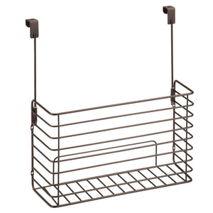 Budget friendly mdesign metal over cabinet kitchen storage organizer holder or basket hang over cabinet doors in kitchen pantry holds bakeware cookbook cleaning supplies 2 pack steel wire in bronze