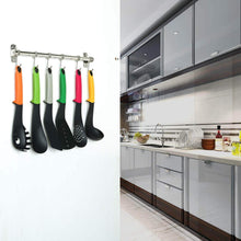 Load image into Gallery viewer, Home baoef kitchen sliding hooks solid stainless steel hanging rack rail with 12 utensil removable s hooks for towel pot pan spoon loofah bathrobe wall mounted