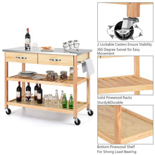 Load image into Gallery viewer, Related giantex kitchen trolley cart rolling island cart serving cart large storage with stainless steel countertop lockable wheels 2 drawers and shelf utility cart for home and restaurant solid pine wood