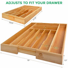 Load image into Gallery viewer, Discover the bamboo kitchen drawer organizer expandable silverware organizer utensil holder and cutlery tray with grooved drawer dividers for flatware and kitchen utensils by royal craft wood