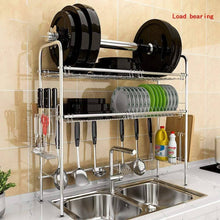 Load image into Gallery viewer, New stainless steel sink drain rack storage shelf dish rack cutting board knife chopstick holder kitchen shelves multi style optional color silver design b double slot