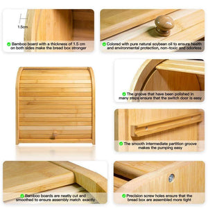 Home bamboo bread box finew 2 layer rolltop bread bin for kitchen large capacity wooden bread storage holder countertop bread keeper with toaster tong 15 x 9 8 x 14 5 self assembly