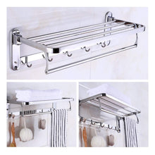 Load image into Gallery viewer, Best beamnova foldable towel rack 20 inch with shelf towel rack with bar hooks wall mounted easy installation towel holder stainless steel for shower bathroom kitchen