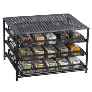 Purchase nex 3 tier standing spice rack kitchen countertop storage organizer adjustable shelf pull out spice rack slide out cabinet for spice jars glass empty cabinets holds 18 24 30 jars brown 30 jars