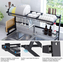 Load image into Gallery viewer, Kitchen sink rack dish drainer for kitchen sink racks stainless steel over the sink shelf storage rack sink size 32 1 2 inch black 33 8x12 5x20 5inch