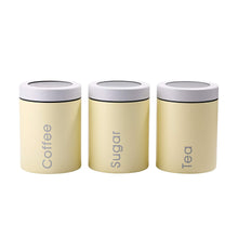 Load image into Gallery viewer, Home adzukio modern stylish canisters sets for kitchen counter 3 piece canister for tea sugar coffee food storage container multipurpose light yellow