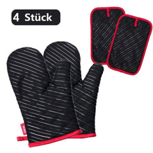 Load image into Gallery viewer, Explore deik oven mitts and potholders 4 piece sets for kitchen counter safe mats and advanced heat resistant oven mitt non slip textured grip pot holders nano technology