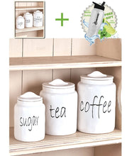 Load image into Gallery viewer, Save gift included white farmhouse kitchen countertop sugar tea coffee canister set free bonus water bottle by home cricket homecricket