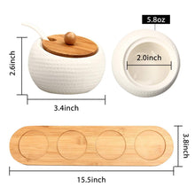 Load image into Gallery viewer, Kitchen ruckae ceramic condiment jar spice container with bamboo lid porcelain spoon wooden tray set of 4 white 170ml5 8 oz perfect spice storage for home kitchen counter