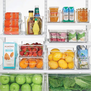 New mdesign plastic kitchen pantry cabinet refrigerator or freezer food storage bin with handles organizer for fruit yogurt snacks pasta bpa free 10 long 8 pack clear