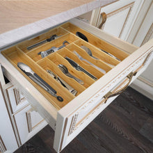Load image into Gallery viewer, Discover the best bamboo kitchen drawer organizer expandable silverware organizer utensil holder and cutlery tray with grooved drawer dividers for flatware and kitchen utensils by royal craft wood