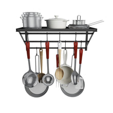 Load image into Gallery viewer, Related homevol kitchen wall mounted pot rack with 10 hooks multi functional storage rack shelf organizer ideal for bathroom household items and kitchen cookware utensils pans books