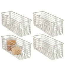 Load image into Gallery viewer, New mdesign farmhouse decor metal wire food storage organizer bin basket with handles for kitchen cabinets pantry bathroom laundry room closets garage 16 x 6 x 6 4 pack satin