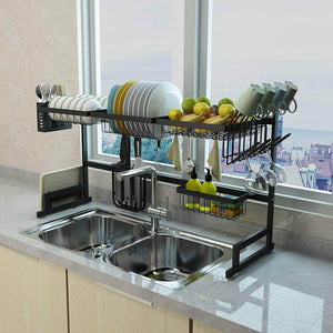 Best dish drying rack over sink display stand drainer stainless steel kitchen supplies storage shelf utensils holder kitchen supplies storage rack 85cm black