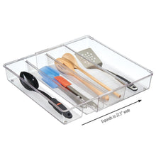 Load image into Gallery viewer, Amazon mdesign adjustable expandable 4 compartment kitchen cabinet drawer organizer tray divided sections for cutlery serving cooking utensils gadgets bpa free food safe 3 deep pack of 2 clear