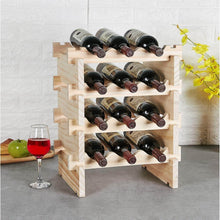 Load image into Gallery viewer, Organize with defway wood wine rack countertop stackable storage wine holder 12 bottle display free standing natural wooden shelf for bar kitchen 4 tier natural wood