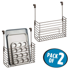 Load image into Gallery viewer, Buy now mdesign metal over cabinet kitchen storage organizer holder or basket hang over cabinet doors in kitchen pantry holds bakeware cookbook cleaning supplies 2 pack steel wire in bronze