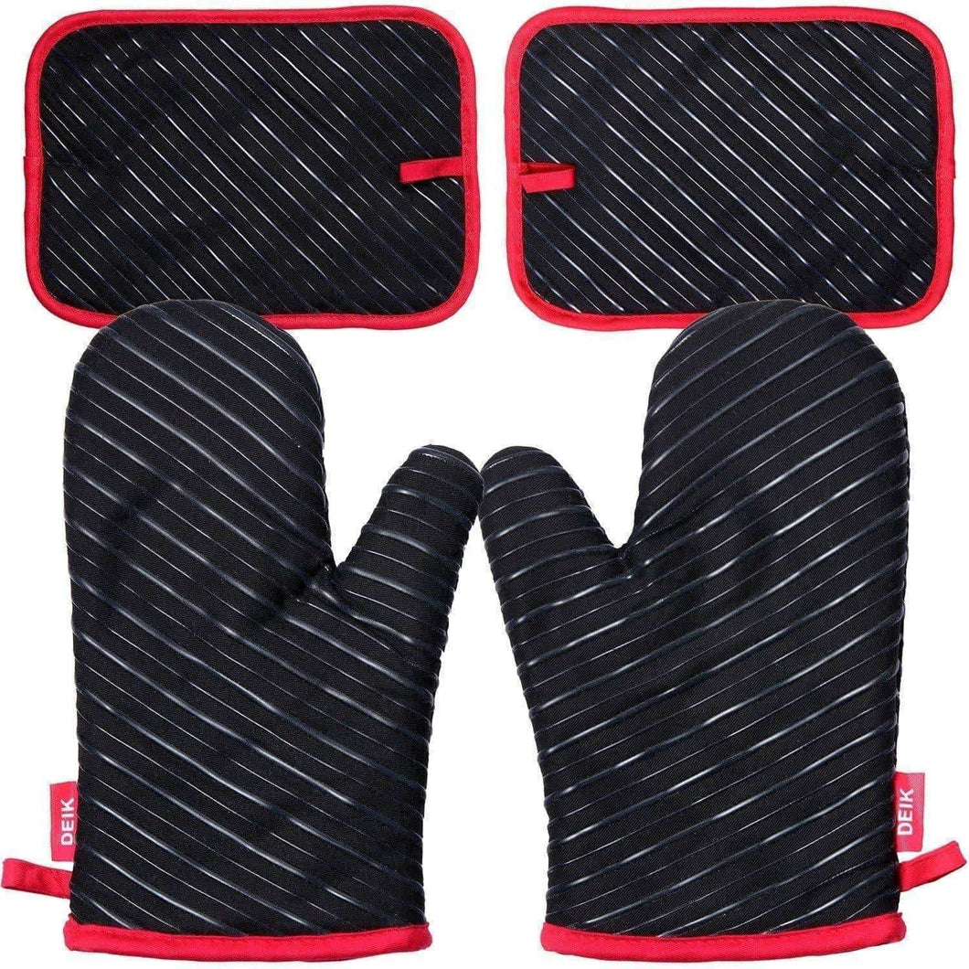 Cheap deik oven mitts and potholders 4 piece sets for kitchen counter safe mats and advanced heat resistant oven mitt non slip textured grip pot holders nano technology