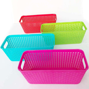 Best seller  plastic baskets pantry organization and storage kitchen cabinet spice rack organizer for food shelf small colorful rectangle tray organizing for desks drawers weave deep closets art lockers set of 4