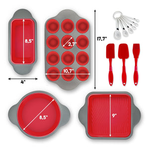 The best silicone baking molds pans and utensils set of 13 by boxiki kitchen silicone cake pan brownie pan loaf pan muffin mold 2 spatulas brush and 6 measuring spoons
