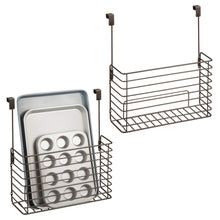 Load image into Gallery viewer, Buy mdesign metal over cabinet kitchen storage organizer holder or basket hang over cabinet doors in kitchen pantry holds bakeware cookbook cleaning supplies 2 pack steel wire in bronze