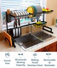 Load image into Gallery viewer, Order now over the sink dish drying rack 2 tier large 18 8 stainless steel drainer display shelf kitchen supplies storage accessories countertop space saver stand tableware organizer with utensil holder