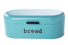 Load image into Gallery viewer, Home large bread box for kitchen counter bread bin storage container with lid metal vintage retro design for loaves sliced bread pastries teal 17 x 9 x 6 inches