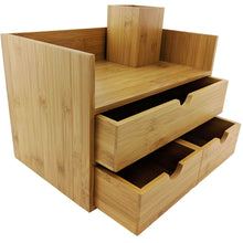 Load image into Gallery viewer, Great sherwood co 3 tier bamboo desk organizer with drawers perfect for desk office supplies vanity kitchen and home or office tabletop with bonus pen pencil holder