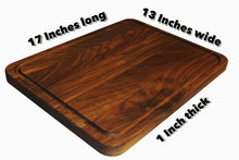 Load image into Gallery viewer, Results extra large reversible walnut wood cutting board by shorz 17 x 13 x 1 inch made in usa from american black walnut hardwood boards keep knives sharp juice groove keeps kitchen countertop clean
