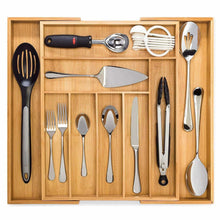 Load image into Gallery viewer, Order now bamboo expandable drawer organizer premium cutlery and utensil tray 100 pure bamboo adjustable kitchen drawer divider 7 compartments expandable