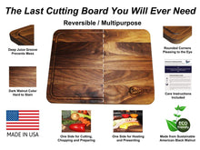 Load image into Gallery viewer, Save extra large reversible walnut wood cutting board by shorz 17 x 13 x 1 inch made in usa from american black walnut hardwood boards keep knives sharp juice groove keeps kitchen countertop clean