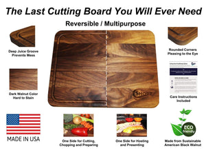 Save extra large reversible walnut wood cutting board by shorz 17 x 13 x 1 inch made in usa from american black walnut hardwood boards keep knives sharp juice groove keeps kitchen countertop clean