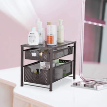 Load image into Gallery viewer, Budget friendly simple trending 2 tier under sink cabinet organizer with sliding storage drawer desktop organizer for kitchen bathroom office stackbale bronze