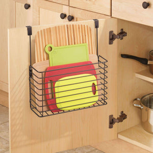 Cheap mdesign metal over cabinet kitchen storage organizer holder or basket hang over cabinet doors in kitchen pantry holds bakeware cookbook cleaning supplies 2 pack steel wire in bronze