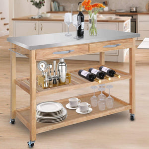 Featured zenstyle 3 tier rolling kitchen island utility wood serving cart stainless steel countertop kitchen storage cart w shelves drawers towel rack