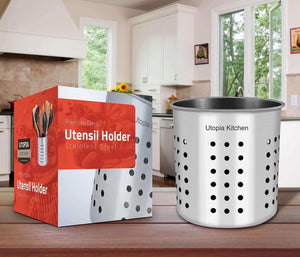 Buy now utopia kitchen utensil holder utensil container 5 x 5 3 utensil crock flatware caddy brushed stainless steel cookware cutlery utensil holder