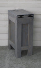 Load image into Gallery viewer, Budget rustic wood trash bin kitchen trash can wood trash can trash cabinet dog food storage 13 gallon recycle bin gray stain metal handle handmade in usa by chris buffalowoodshop